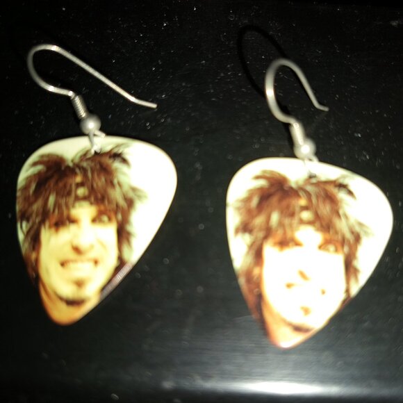 NIKKI SIXX GUITAR PICK EARRINGS - Picture 1 of 1
